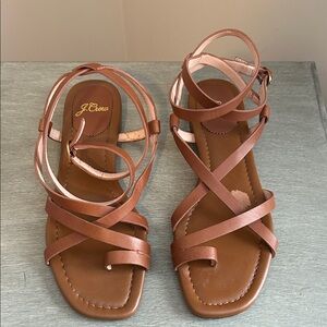 J. Crew Women's Leather Toe Ring Strappy Sandals 6.5 Excellent Condition Brown